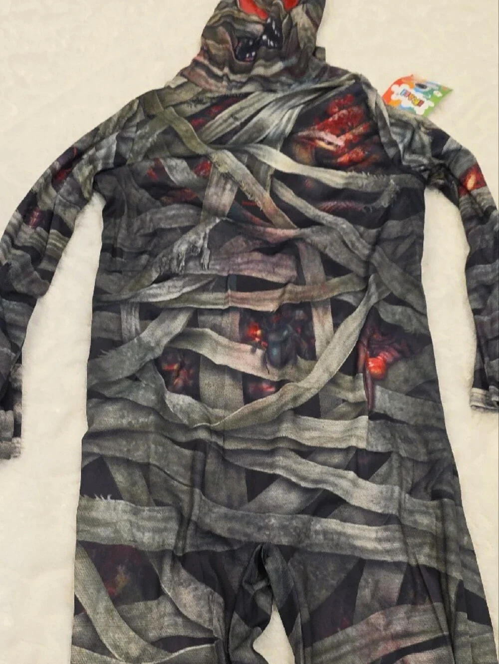 Kids Mummy Hooded Costume - Dark Gray & Red Graphic